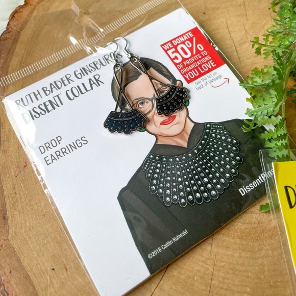 Ruth Bader Ginsburg 24K Gold Plate Dissent Collar Earrings Pin Supreme Court RBG - Picture 3 of 5